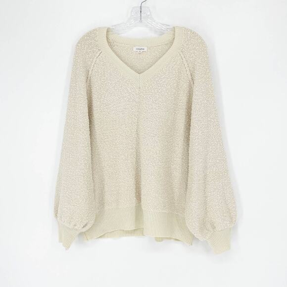 Mittoshop Textured V-Neck Cream Sweater Size Medium/Large - Picture 1 of 6